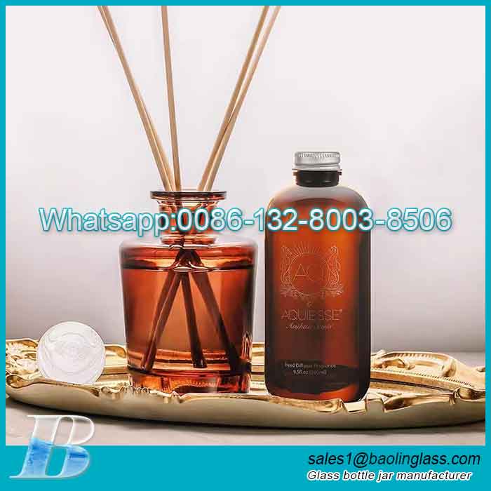 Amber Color Reed Glass Diffuser Bottle with Replacement Bottle