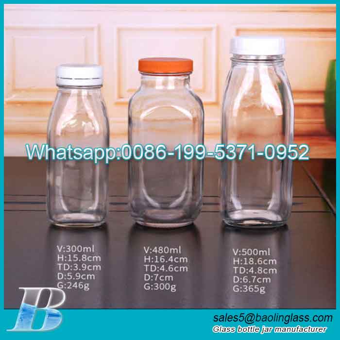 Custom 300ml 480ml juice glass bottles with lids wholesale