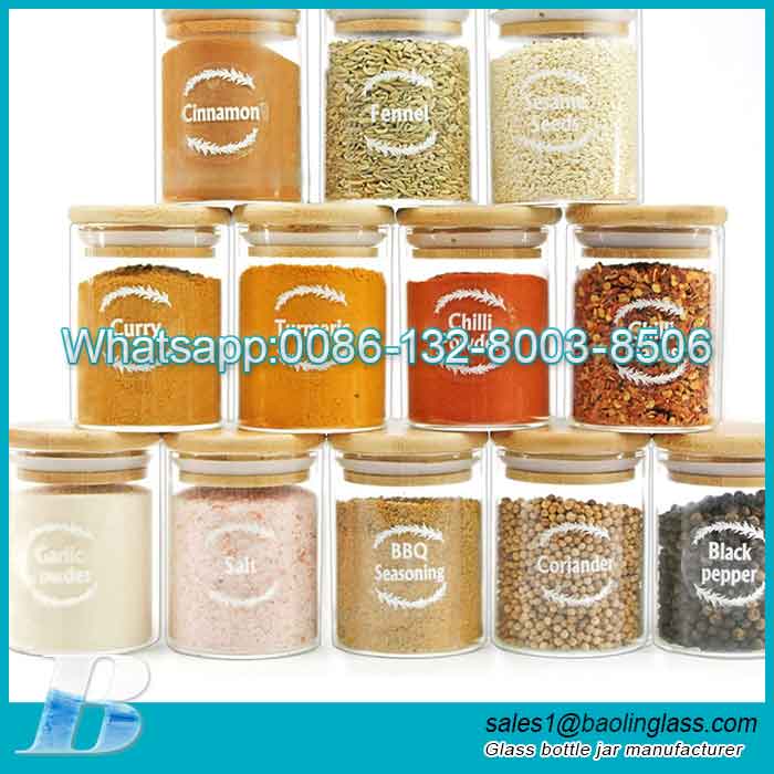 Glass Spice Jars with Bamboo Airtight Lids 9 oz