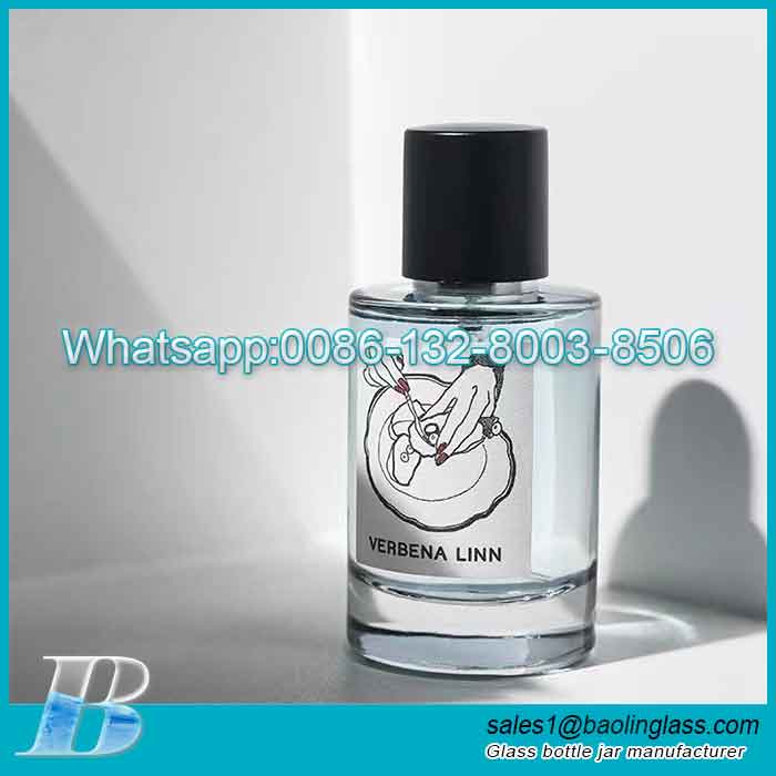 Empty 100ml Cylinder Shape Glass Perfume Bottle With Black Cap