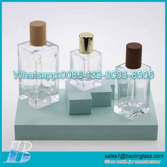 30ml 50ml 100ml square glass perfume bottle with wood lids