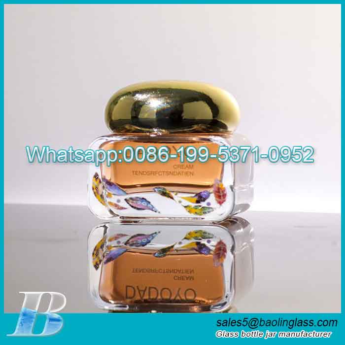 Thick wall 50g cream cosmetic glass jar with UV electroplating gold ball cap