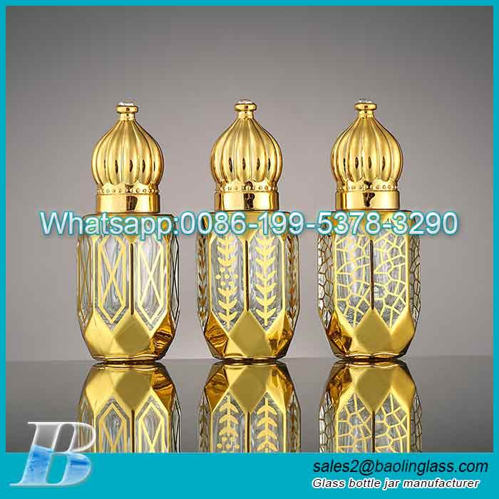Saudi Arabia customized Octagon Electroplating logo bottle for oud oil