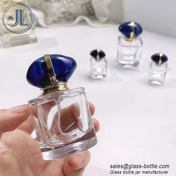 Creative Perfume Glass Bottle With Blue Stone on Top
