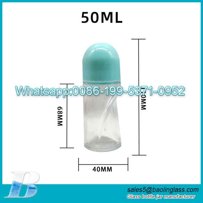 Roll On Glass Bottle 50ml Roll-on Deodorant Bottle With Plastic Roller Ball