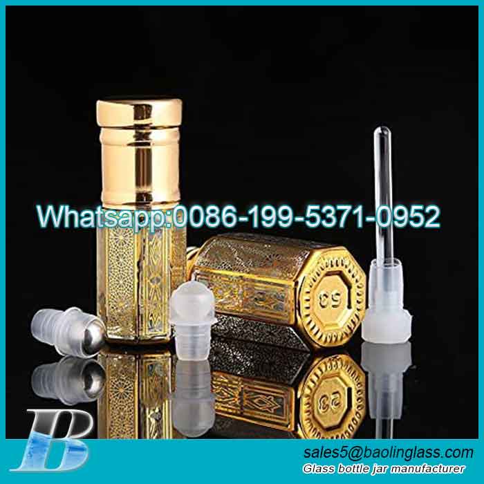 3ml Perfume Essential Oil Attar Bottle with Black Gold and Silver Cap and glass sticks