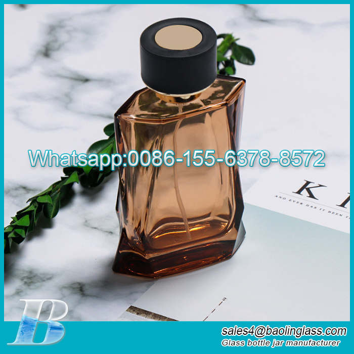 100ml Amber rhomboid design perfume glass bottle
