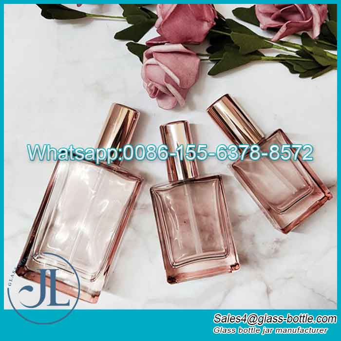 Rose gold square oil glass lotion bottle with pump