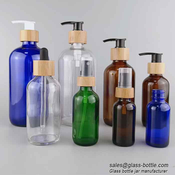 500ml Boston bottle with bamboo lotion pump lid
