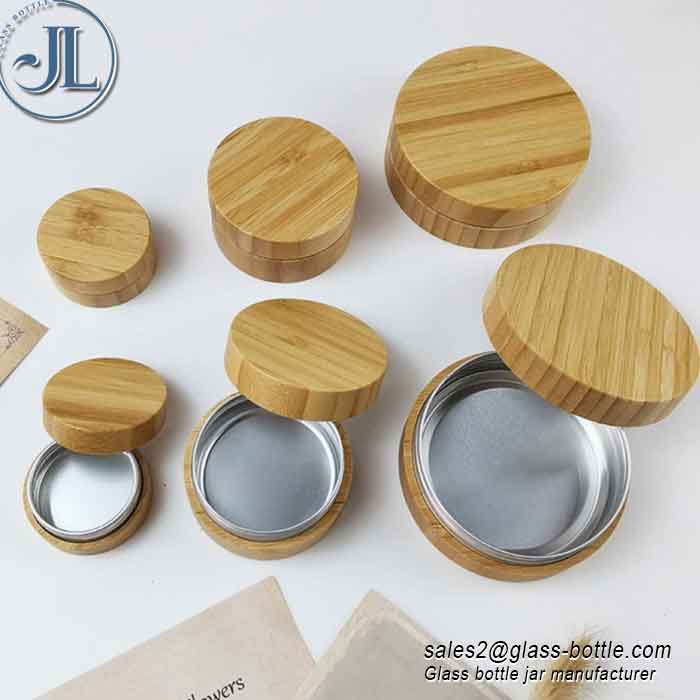 10g-100g Bamboo aluminum container jars cosmetic packaging