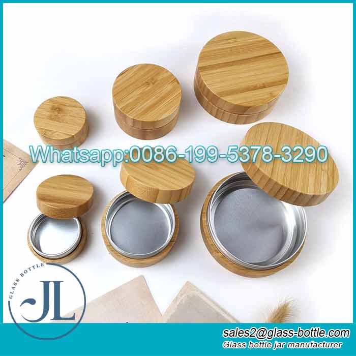 10g-100g Bamboo aluminum container jars cosmetic packaging