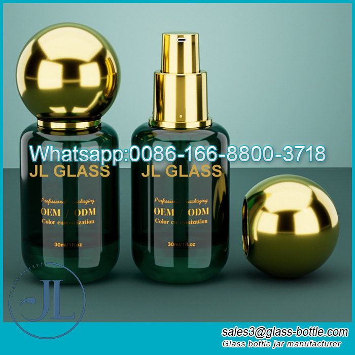 Refillable 30ML Clear Lotion and Serum Glass Bottle with Electroplated Ball Cap