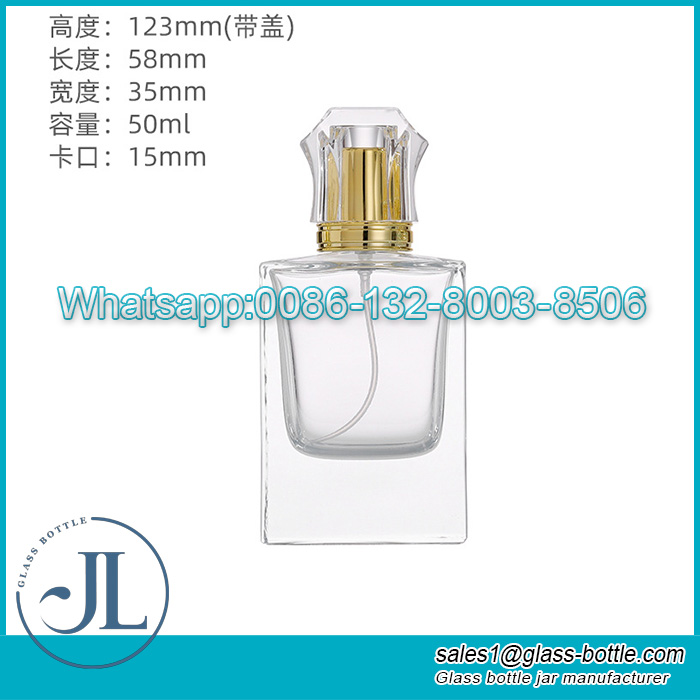 50ml Crimp Type Super Flint Glass Perfume Bottle with Acrylic Lid
