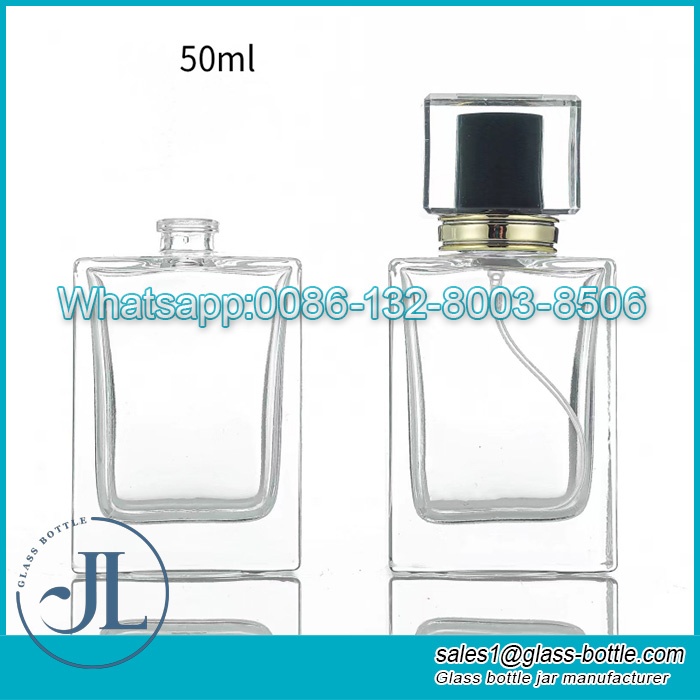 50ml Square Shape Glass Perfume Bottles with Crimp Top