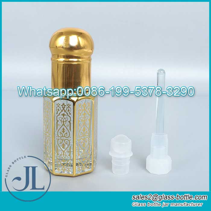 Customize logo high quality glass oud oil bottle with aluminum lid for attar oil packing