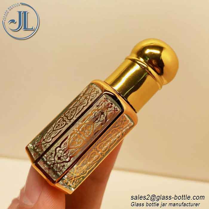 Customize logo high quality glass oud oil bottle with aluminum lid for attar oil packing