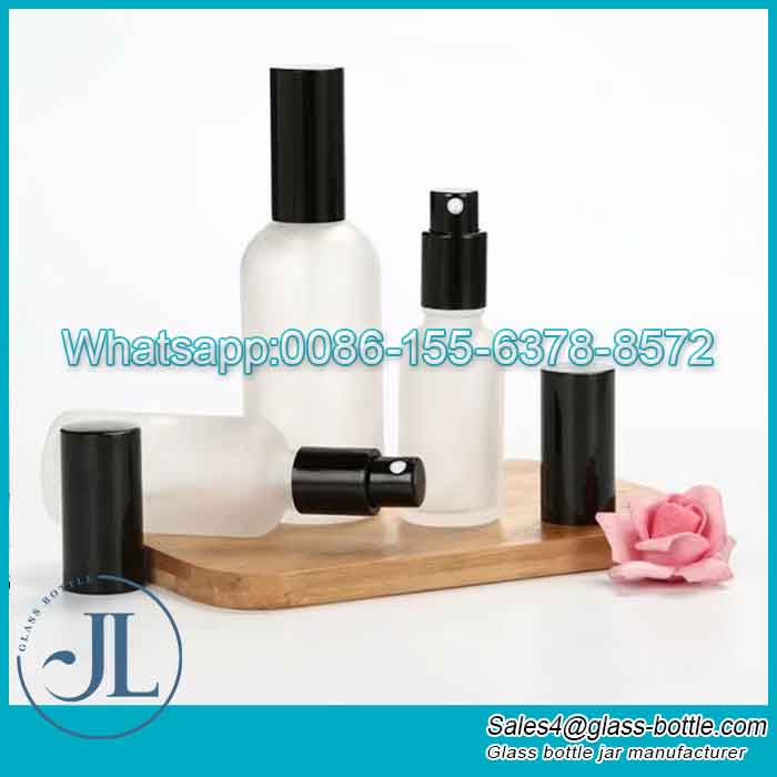 Elegant clear frosted makeup skin toner crimp perfume glass bottle