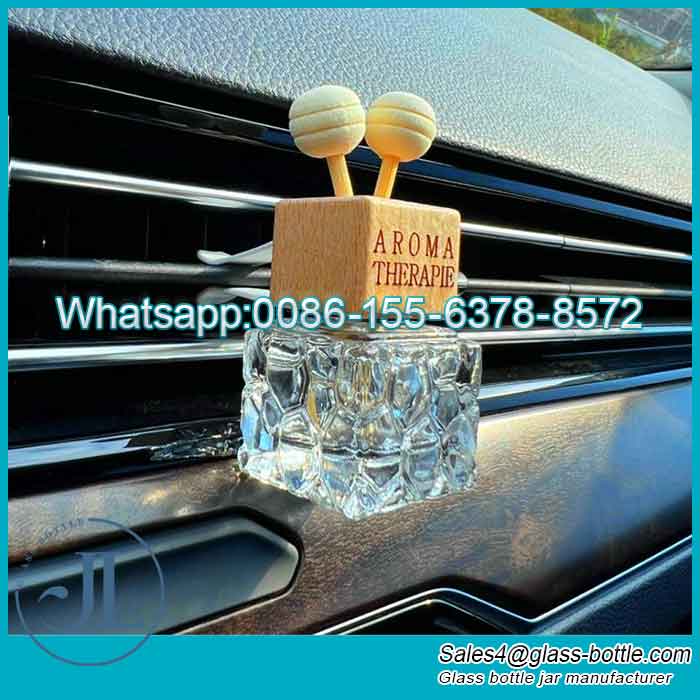 Cube Car Perfume Pendant Air Freshener Clear Refillable Glass Car