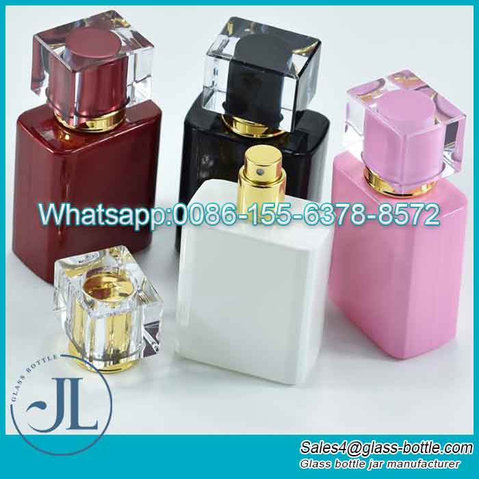 50ml Empty Bottle of Colored Crystal Spray Perfume Matching Square Plastic Cover
