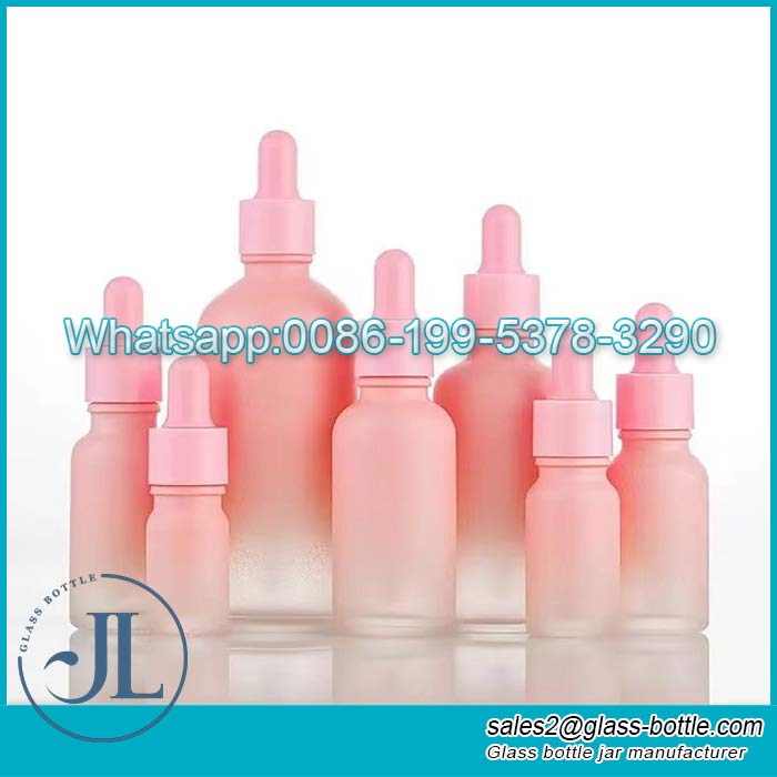 Custmize gradient pink color glass dropper bottle with dropper lid