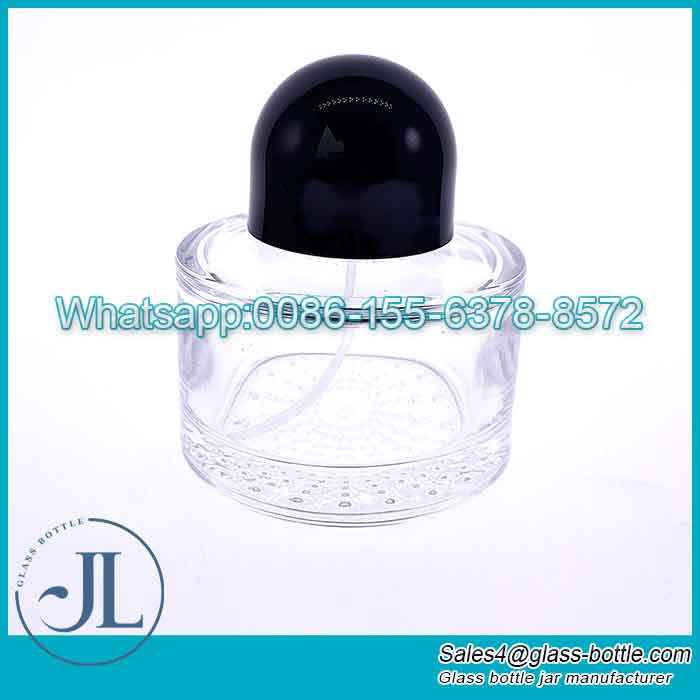 Embossed Bottom Cylindrical Crystal Glass Spray Perfume Bottle