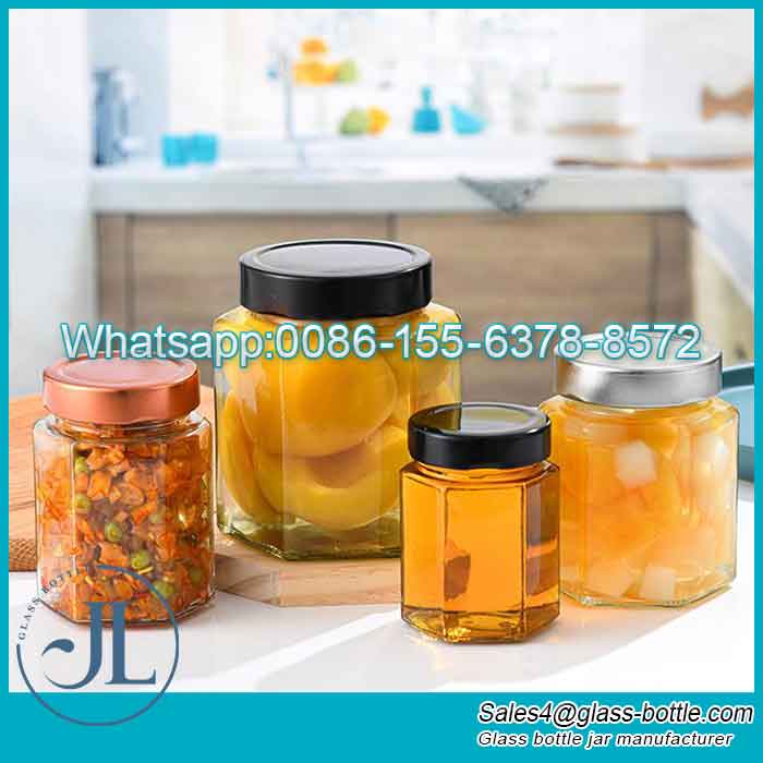 Wide Mouth Hexagon Canning Glass Jars with Metal Airtight Lids for Jam,Honey,Yogurt, Jellies,Pickles