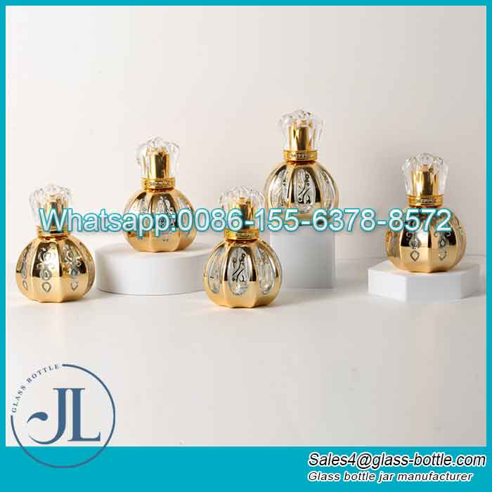 15ml Golden Electroplated Pumpkin Essential Oil Roller Bottle With Crown Cap Studded Crystal