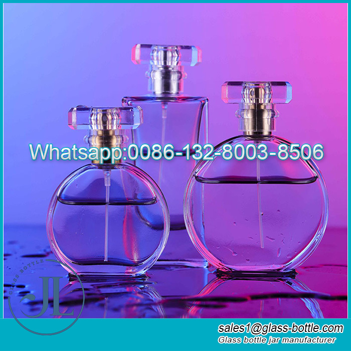 Empty round square flat 50ml 100ml Glass Perfume Bottles with lid