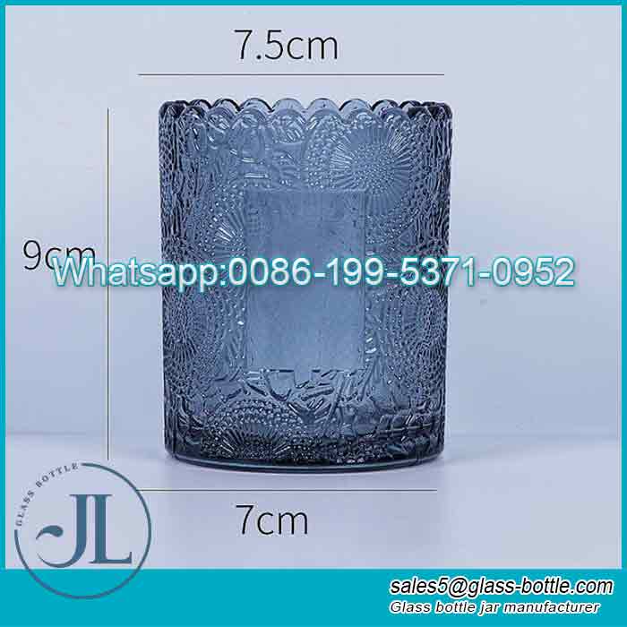 Embossed Glass Candle Container with Lid for Candle Making Candle DIY Craft