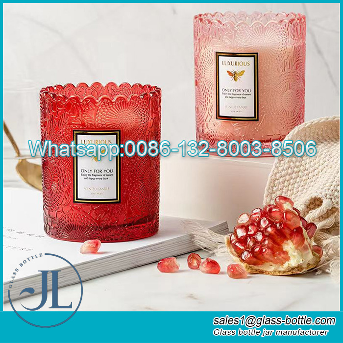 Empty embossed decorative pattern texture home scent 200ml glass candle container