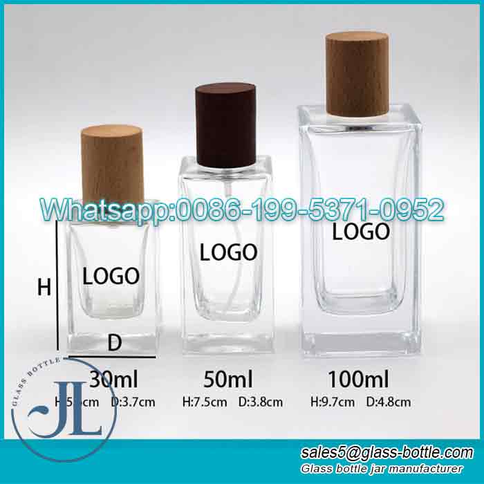 Custom 30ml 50ml rectangular perfume bottle With wooden cover