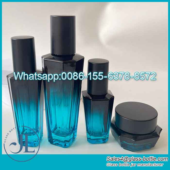 Blue Gradient Black Square Cosmetic Medical Bottle Holding Fairy Water Cleansing Cream