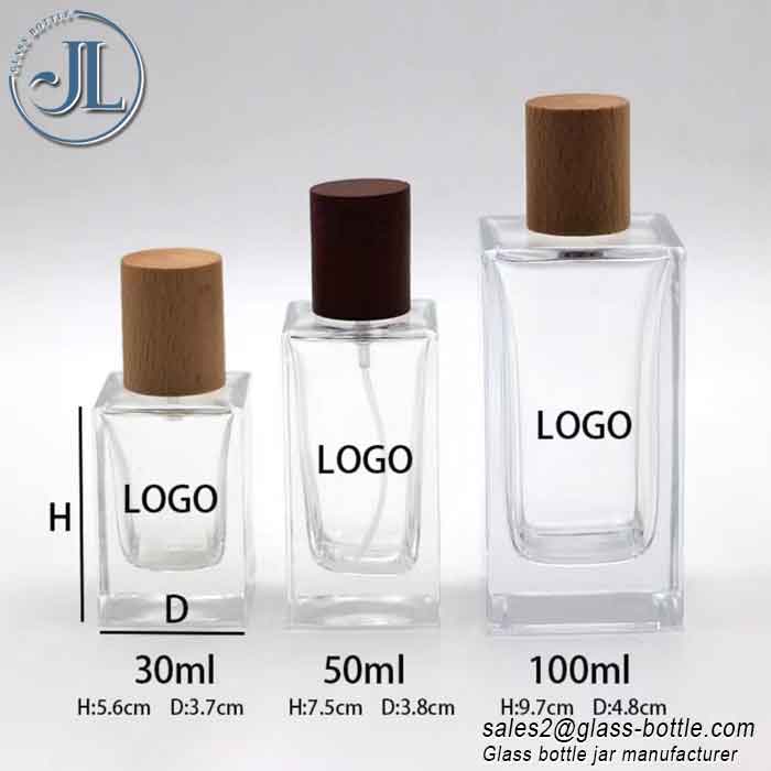 Custom 30ml 50ml rectangular perfume bottle with wooden cover