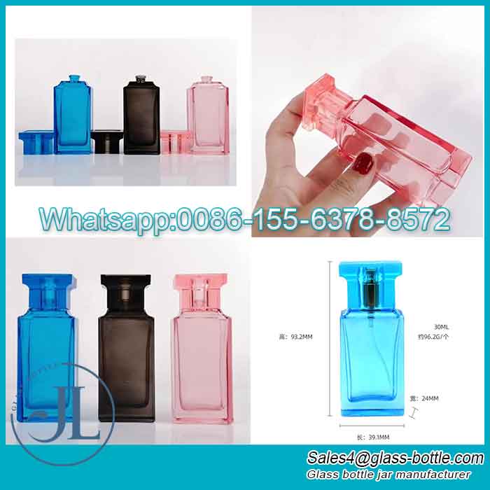 Gorgeous Flat Square Perfume Bottle With Optional Transparent Blue/Pink/Black/ Red Color