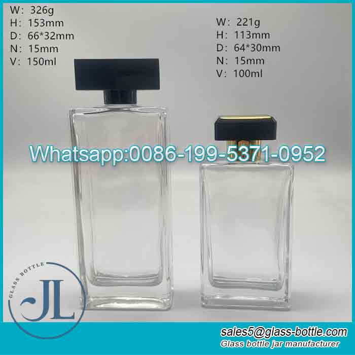 Customized 100ML150ML flat square glass perfume bottle with T-shaped perfume cap