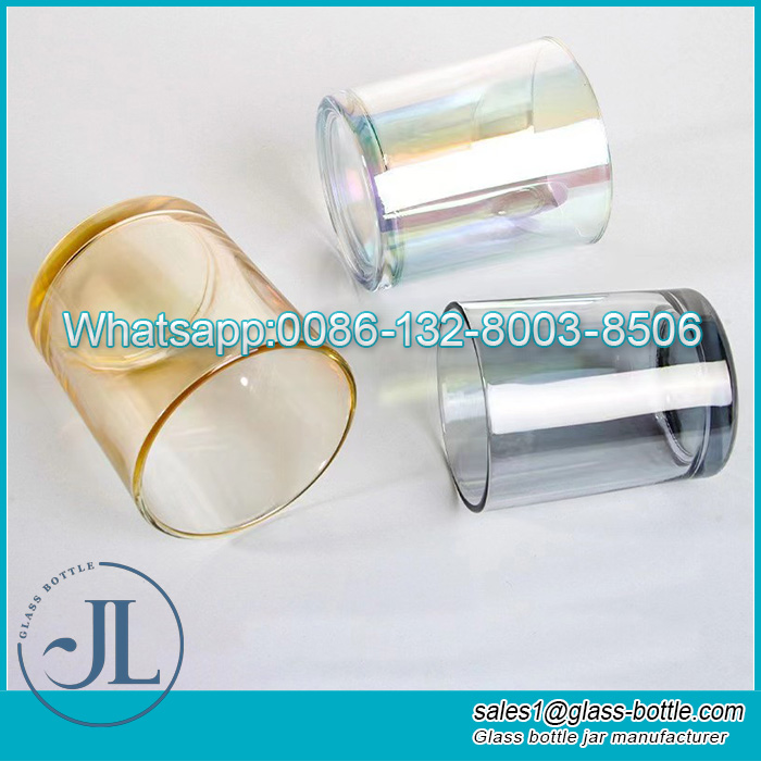 Classic cylinder shape 200ml iridescent color glass jar candle holder vessel