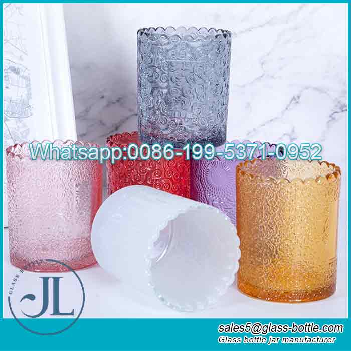 250ml Colorful embossed glass containers for candles
