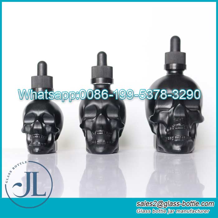 30ml 60ml 120ml Customize matte black skull head glass dropper bottle