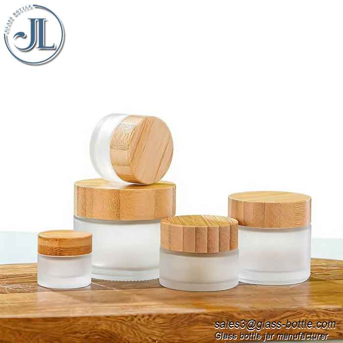 100g 150g 200g Natural bamboo frosted glass cosmetic cream jar