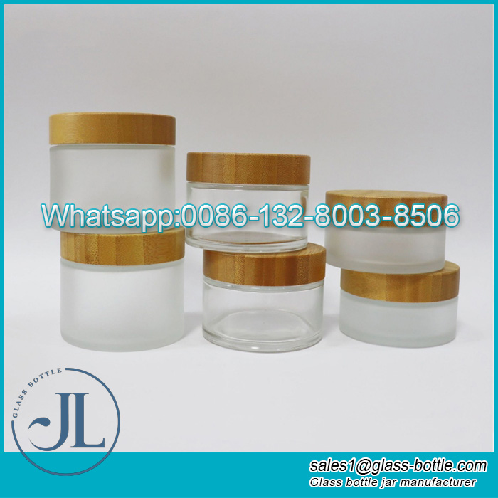 Natural 100g 150g 200g bamboo cosmetic frosted glass cream jar
