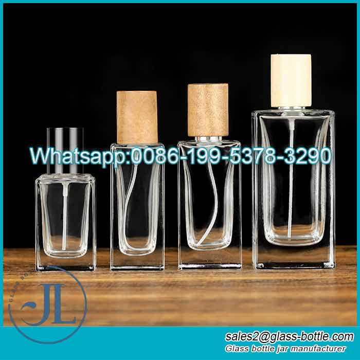 30ml-100ml Glass square glass perfume bottle with wood lid
