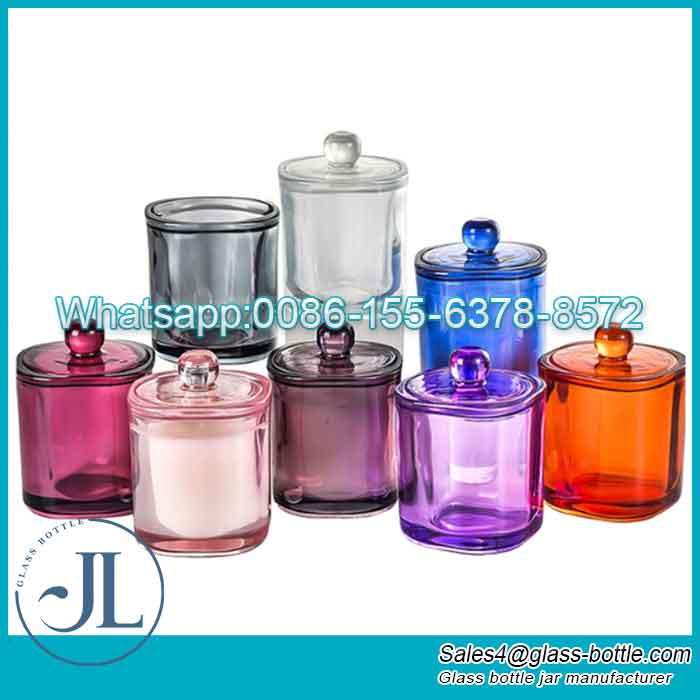 Colored heat resistant square candlestick cup with lid