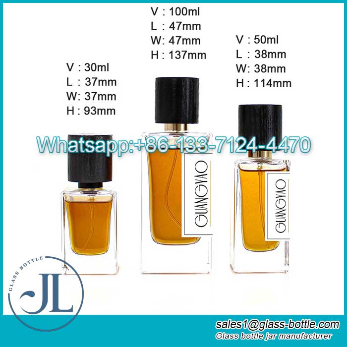 30ml 50ml 100ml wooden cap square perfume bottle
