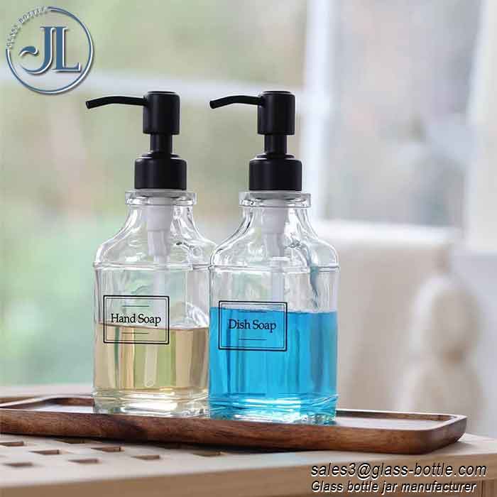 Ins press glass hand washing shampoo shower gel liquid soap bottle with black pump