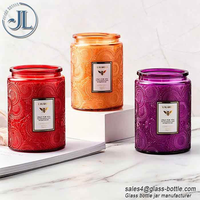Storage Colorful Embossed Glass Candle Jars Wholesale