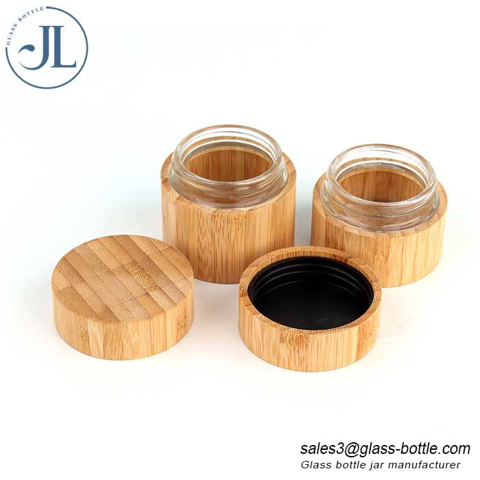 Natural bamboo 30ml 50ml cosmetic bottle with glass inner jar