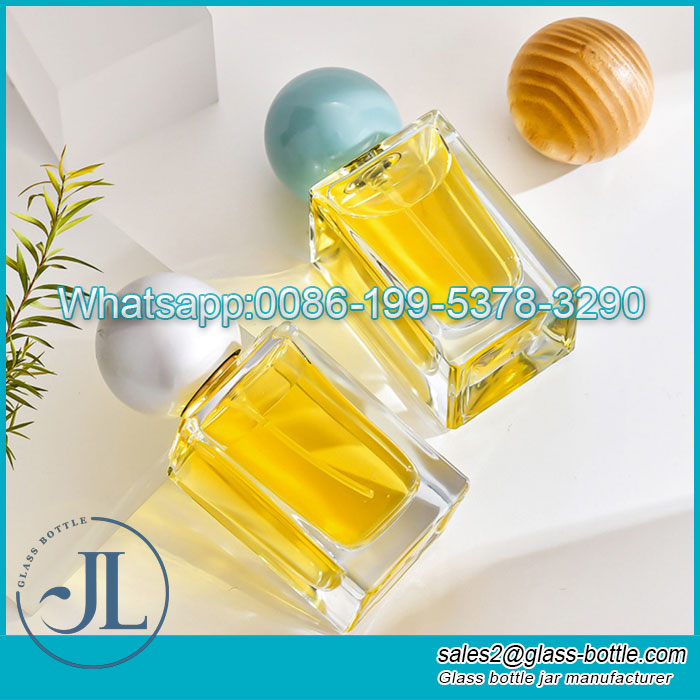 30ml transparent square glass perfume bottle with round ball cap