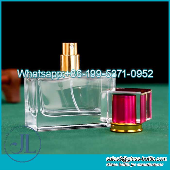 Luxury flat rectangular glass spray perfume bottle wholesale