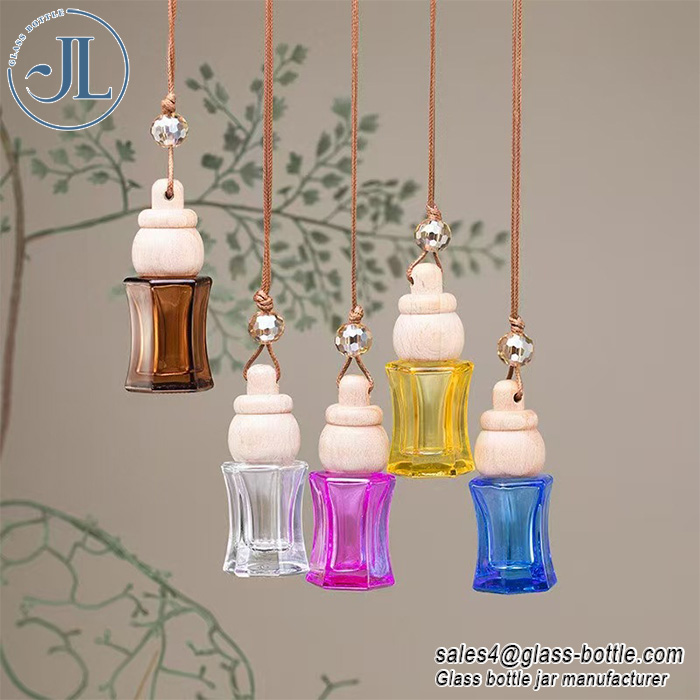 Car Hanging Curved Waist Pendant Perfume Bottle with Wooden Lid
