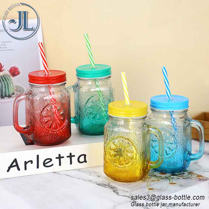 400ml glass mason jars with lid and straw
